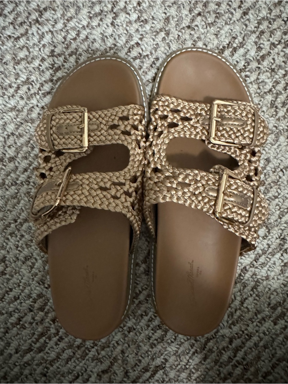 Universal Thread Tan Braided Double-Buckle Slide Sandals